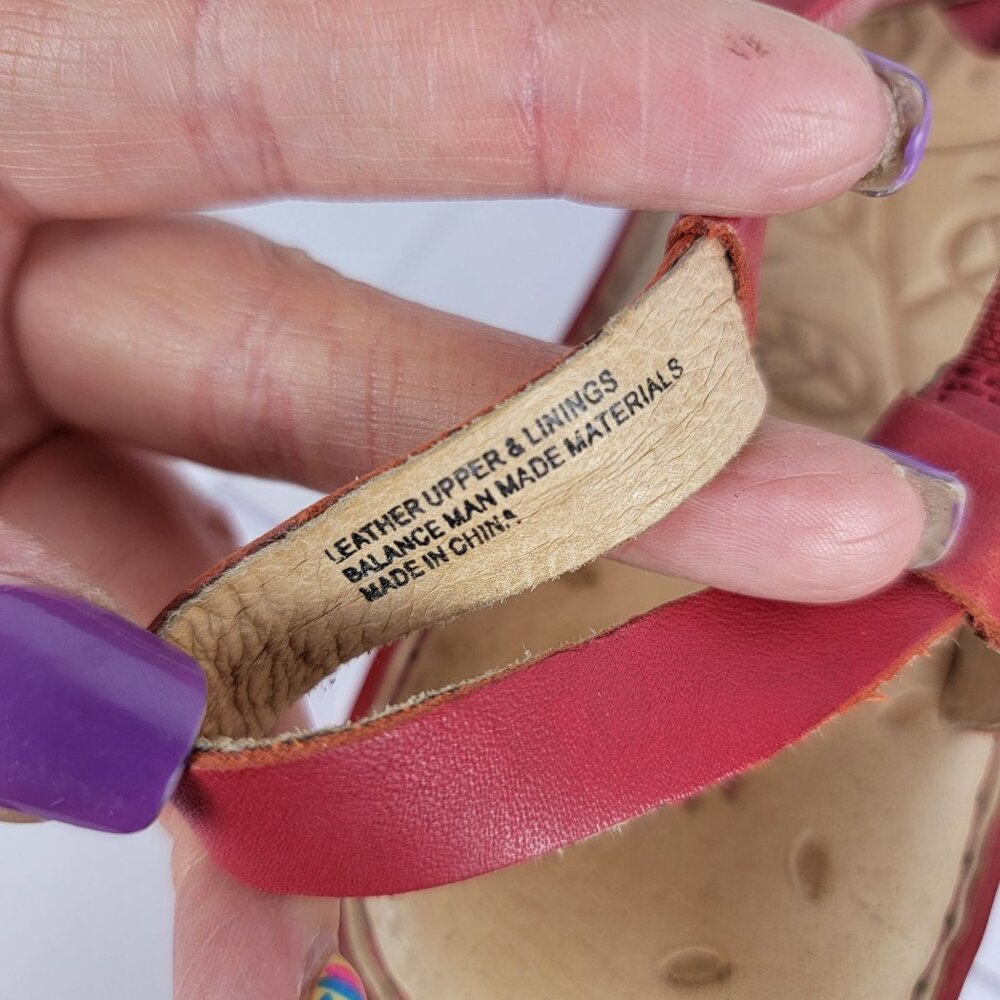 BORN Women's 8 Red Strappy Summer Sandals Flats‎ Leather Boho Casual - Picture 8 of 12